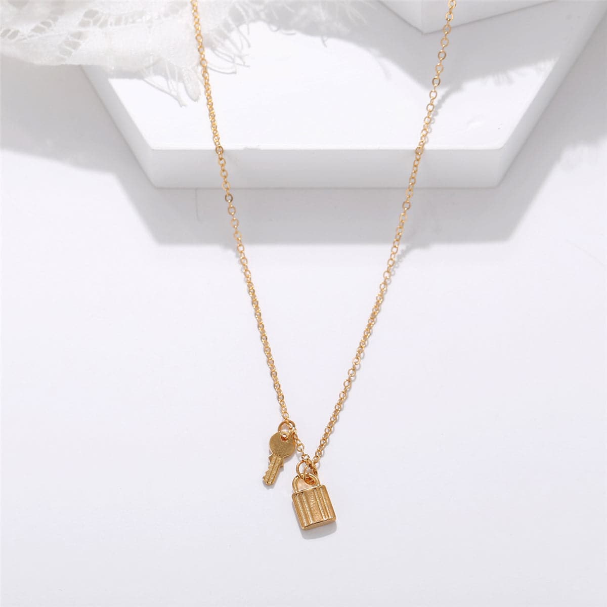 18K Gold-Plated Key & Lock Pendant Necklace