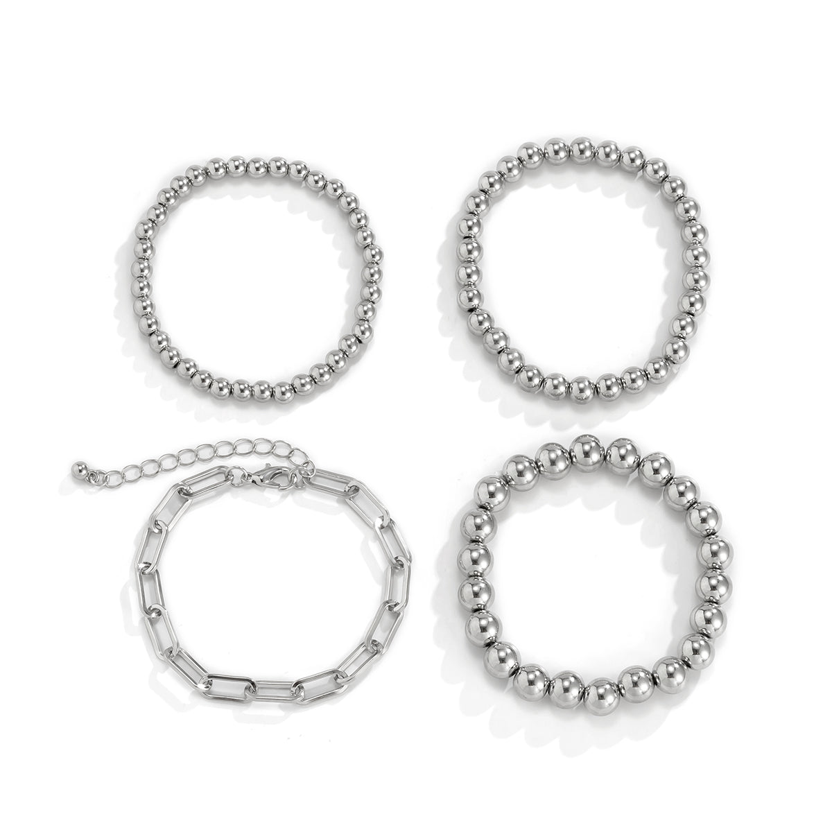 Silver-Plated Beaded Chain Stretch Bracelet Set