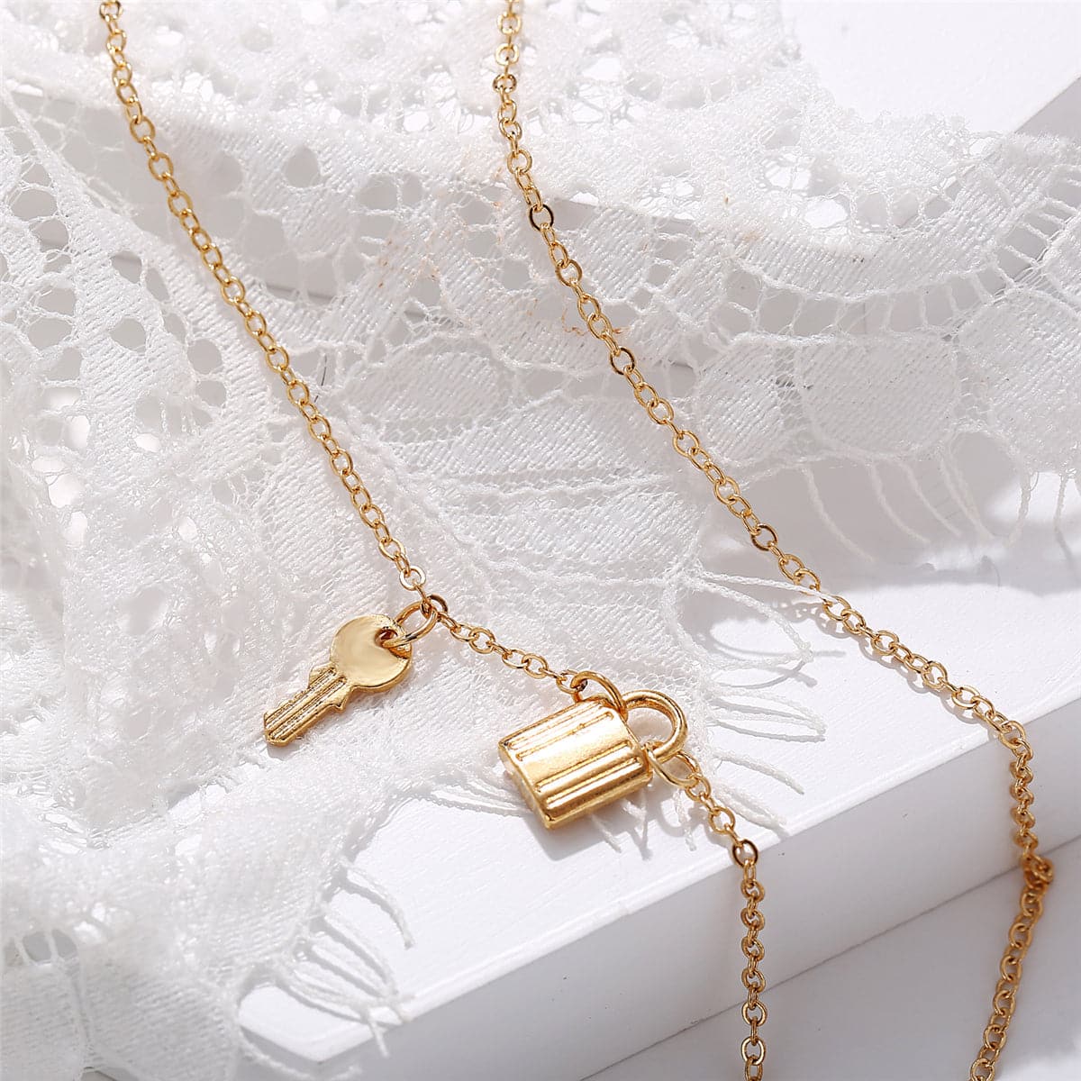 18K Gold-Plated Key & Lock Pendant Necklace