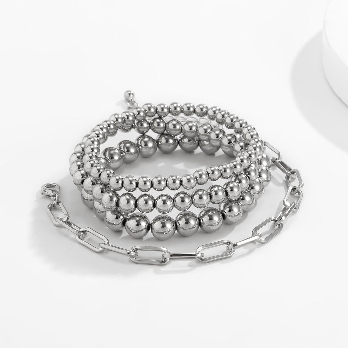Silver-Plated Beaded Chain Stretch Bracelet Set