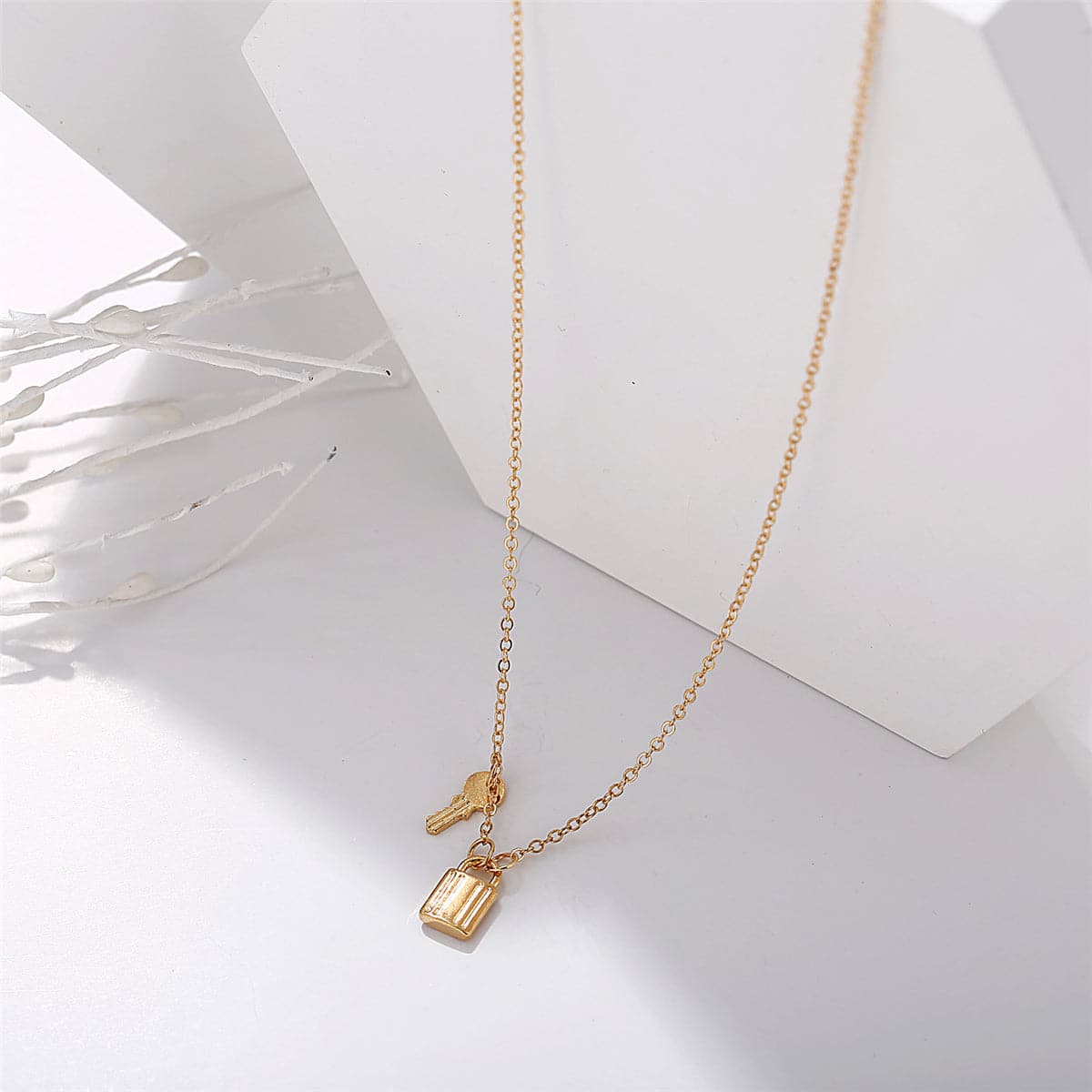 18K Gold-Plated Key & Lock Pendant Necklace