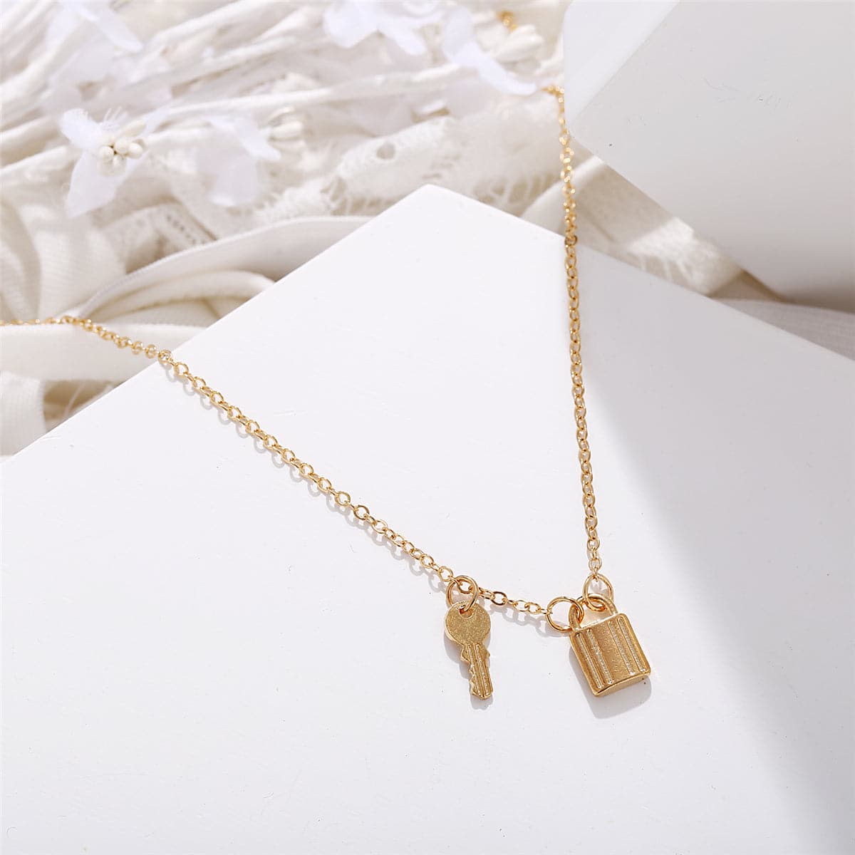 18K Gold-Plated Key & Lock Pendant Necklace