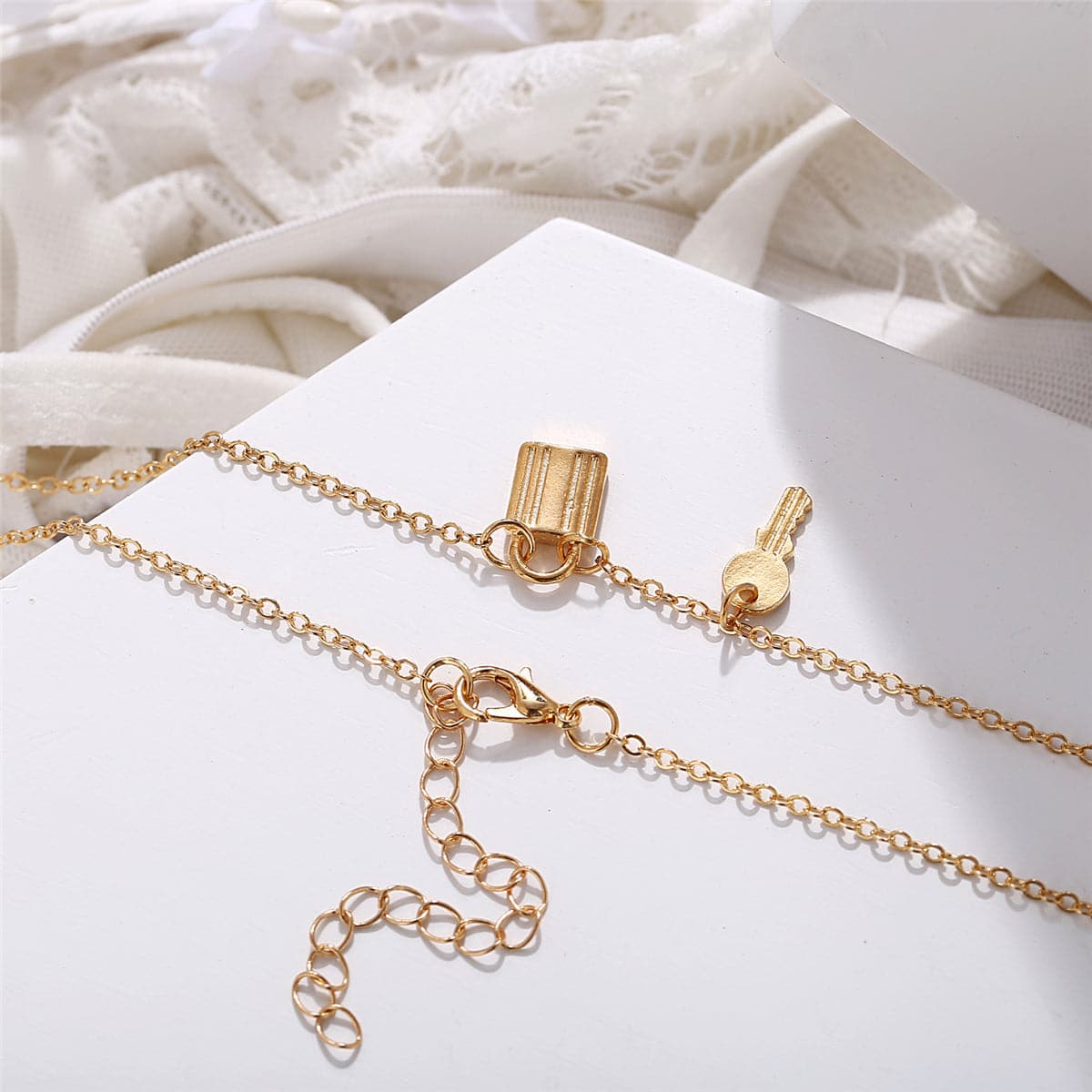 18K Gold-Plated Key & Lock Pendant Necklace