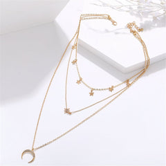 Cubic Zirconia & 18K Gold-Plated Moon & Star Station Layer Necklace