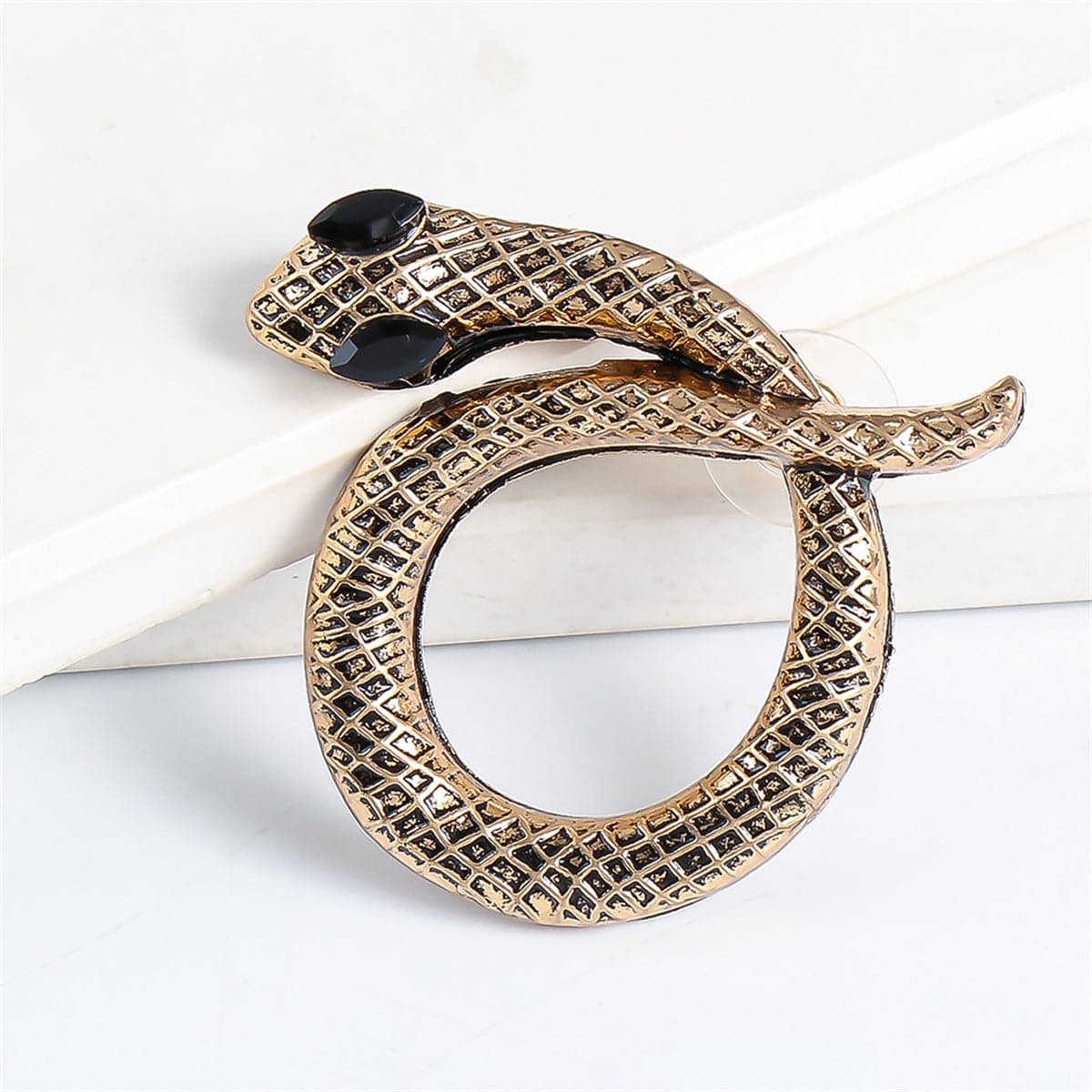 Cubic Zirconia & 18K Gold-Plated Snake Stud Earrings
