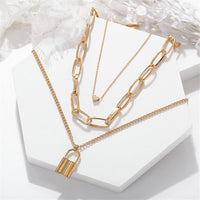 Goldtone Lock & Heart Pendant Layer Necklace