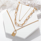 Goldtone Lock & Heart Pendant Layer Necklace