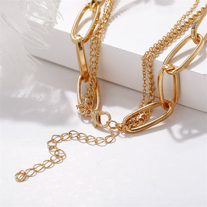 18K Gold-Plated Lock & Heart Pendant Layer Necklace
