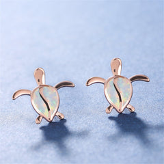 Opal & 18K Rose Gold-Plated Turtle Stud Earrings