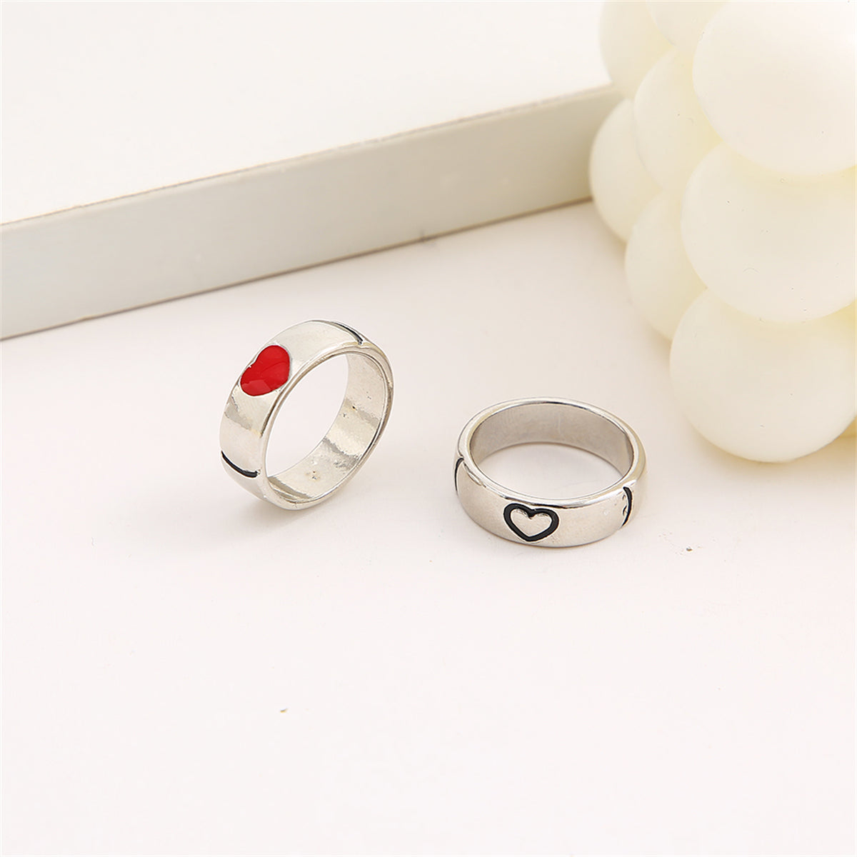 Red Enamel and Silver-Plated Heart Band Set, jewelry gift sets for women, everyday style, side view