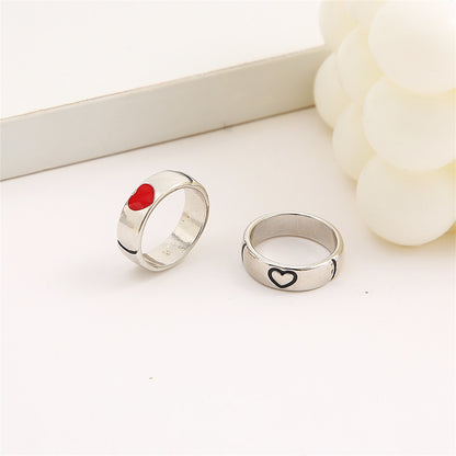Red Enamel and Silver-Plated Heart Band Set, jewelry gift sets for women, everyday style, side view