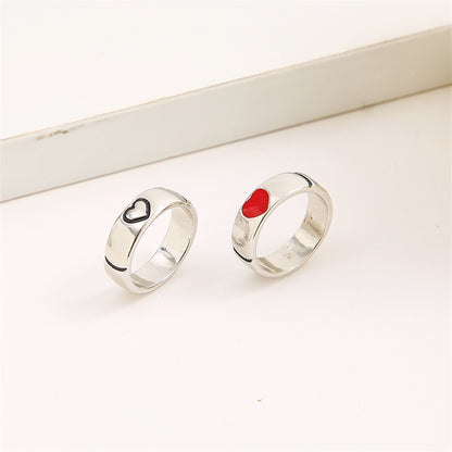 Red Enamel and Silver-Plated Heart Band Set, jewelry gift sets for women, everyday style, detail close-up