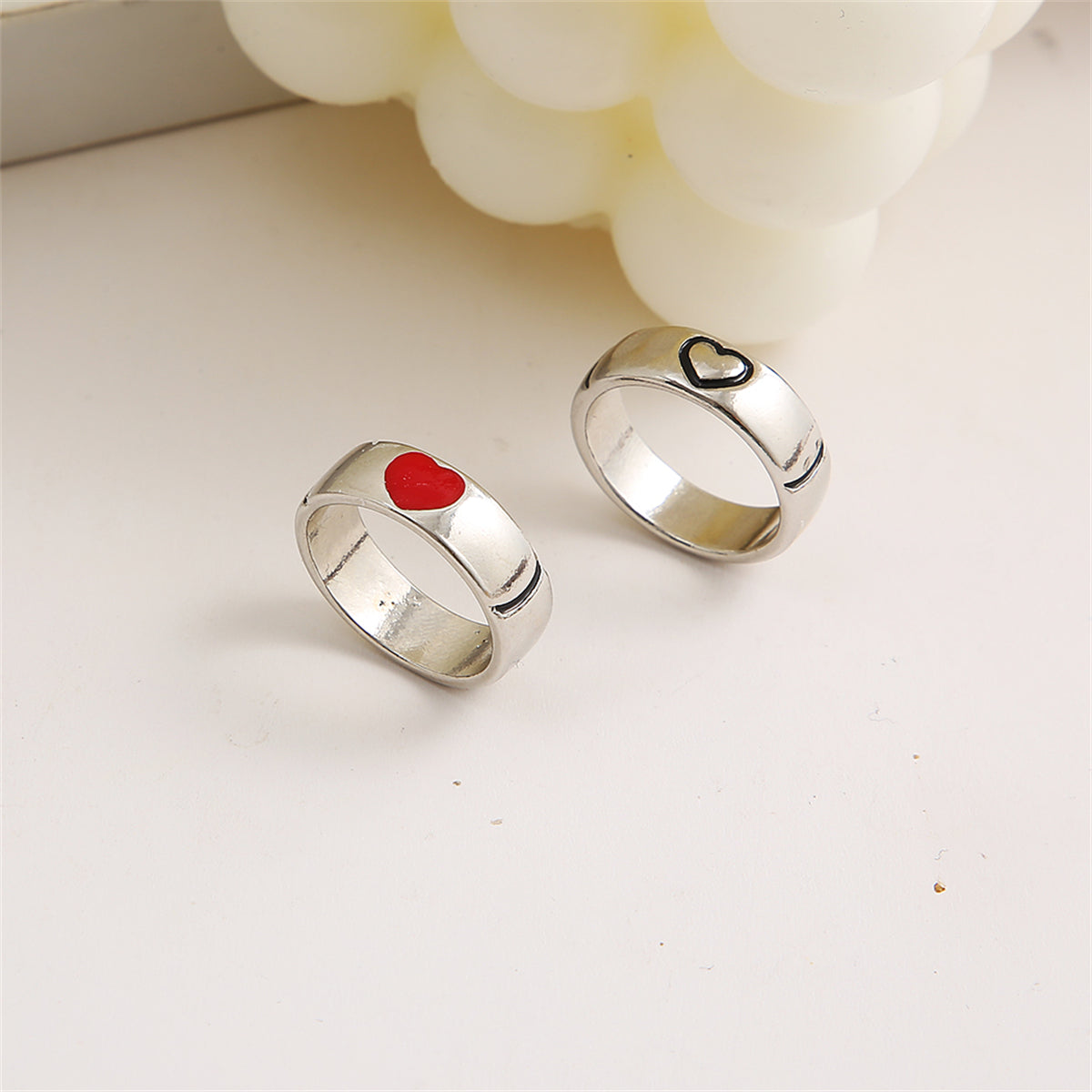 Red Enamel and Silver-Plated Heart Band Set, jewelry gift sets for women, everyday style, lifestyle look