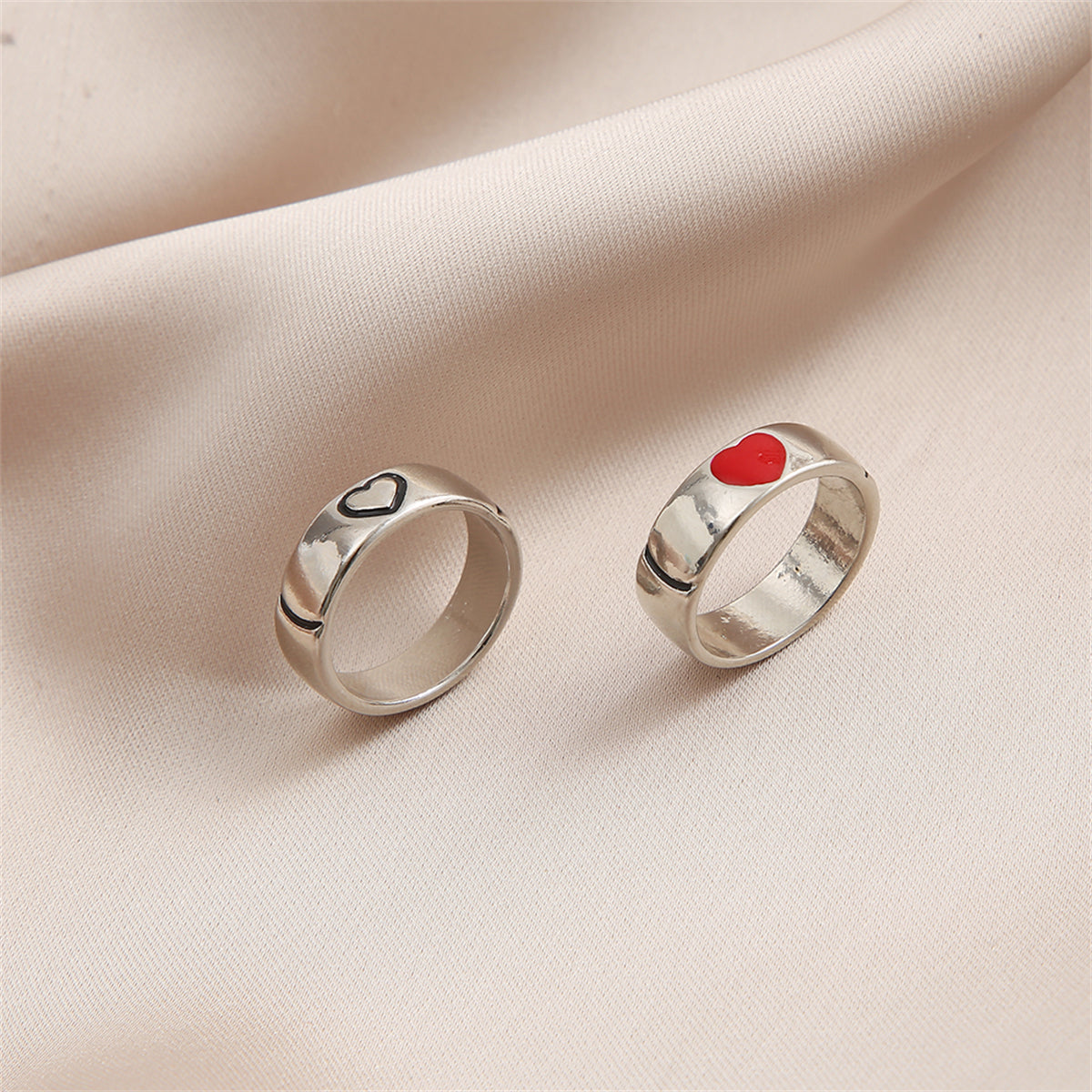 Red Enamel and Silver-Plated Heart Band Set, jewelry gift sets for women, everyday style, styled look