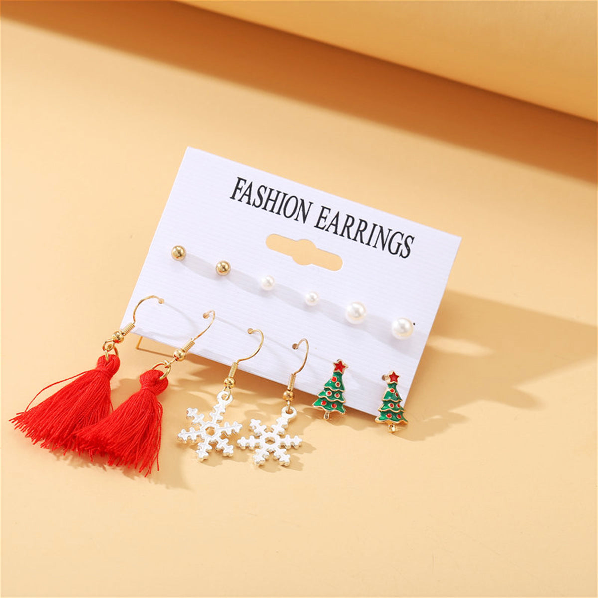 Pearl and Polyster 18K Gold-Plated Snowflake Holiday Earring Set, gold stud earrings for women, botanical inspired, side view