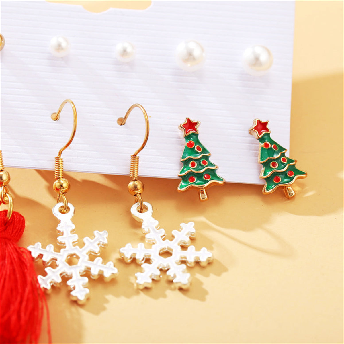 Pearl & Polyster 18K Gold-Plated Snowflake Holiday Earring Set