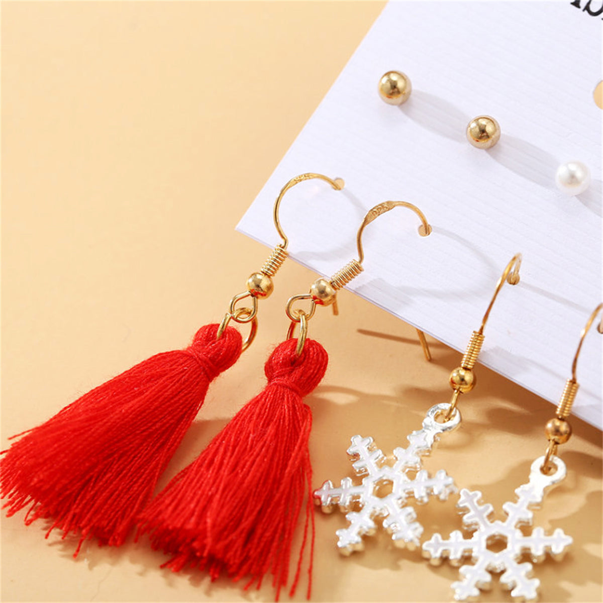 Pearl and Polyster 18K Gold-Plated Snowflake Holiday Earring Set, gold stud earrings for women, lifestyle look
