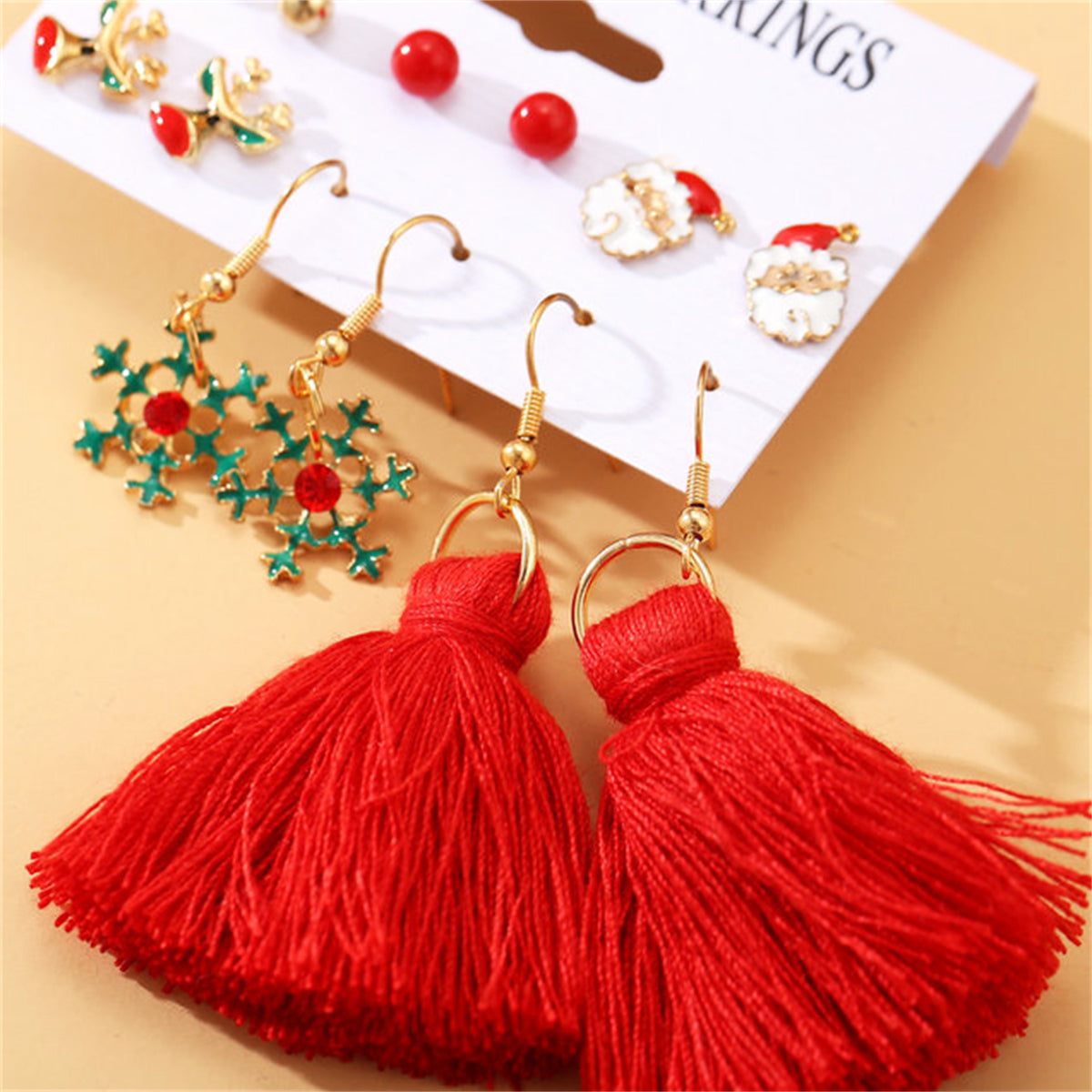 Pearl and Enamel 18K Gold-Plated Christmas Tree Earrings Set, gold stud earrings for women, elegant gift for her, styled look