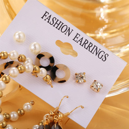 Gray Polyster and Pearl Acrylic 18K Gold-Plated Drop Earrings Set, gold stud earrings for women, lifestyle look