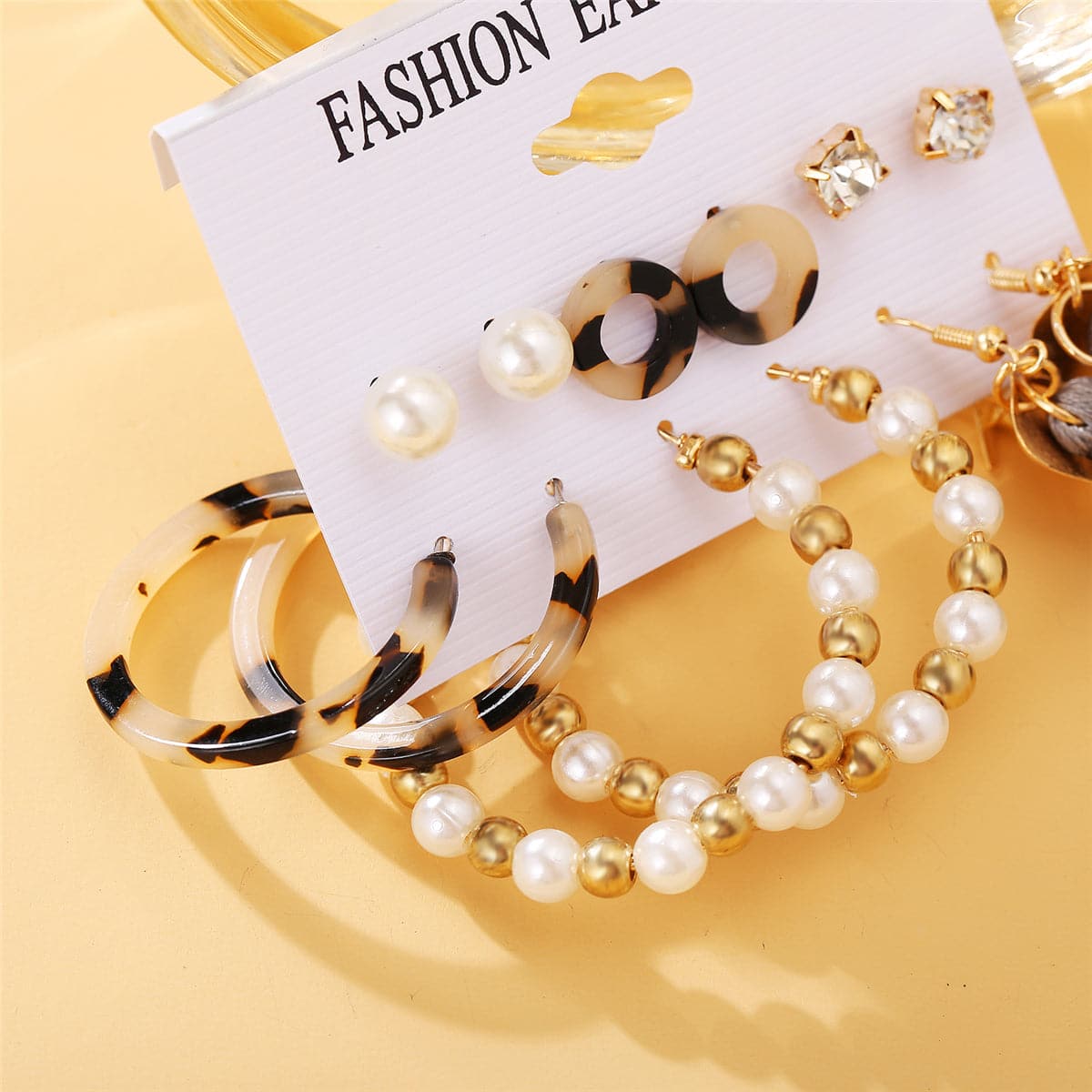 Gray Polyster & Pearl Acrylic 18K Gold-Plated Drop Earrings Set