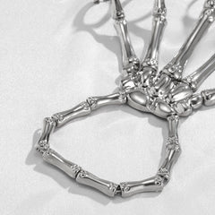 Silver-Plated Skeleton Hand Wrist-To-Ring Bracelet