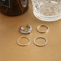 Cubic Zirconia & Silver-Plated Openwork Butterfly Twine Ring Set