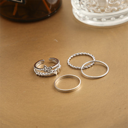 Cubic Zirconia and Silver-Plated Openwork Butterfly Twine Ring Set, jewelry gift sets for women, styled look