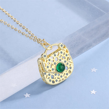 Green Moonstone and Cubic Zirconia Handbag Pendant Necklace, pendant necklace for women, elegant gift for her, styled look