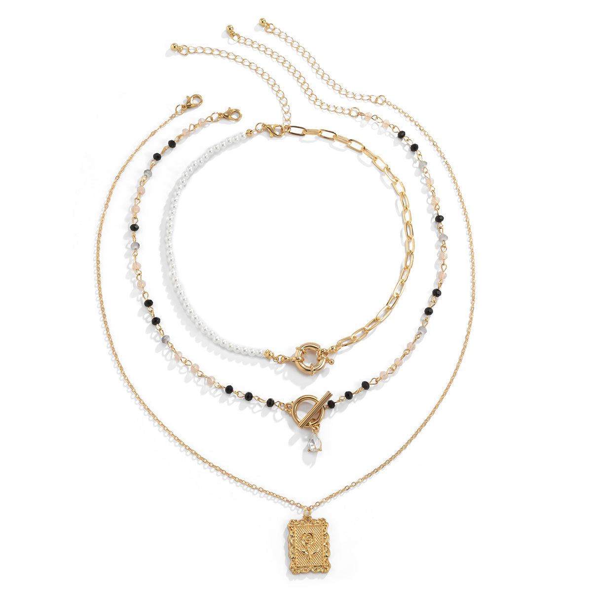Cubic Zirconia & Pearl 18K Gold-Plated Rose Pendant Necklace Set