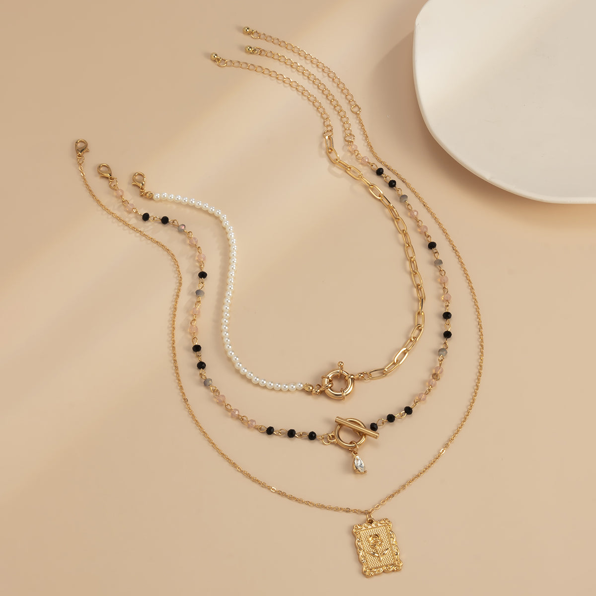 Cubic Zirconia & Pearl 18K Gold-Plated Rose Pendant Necklace Set