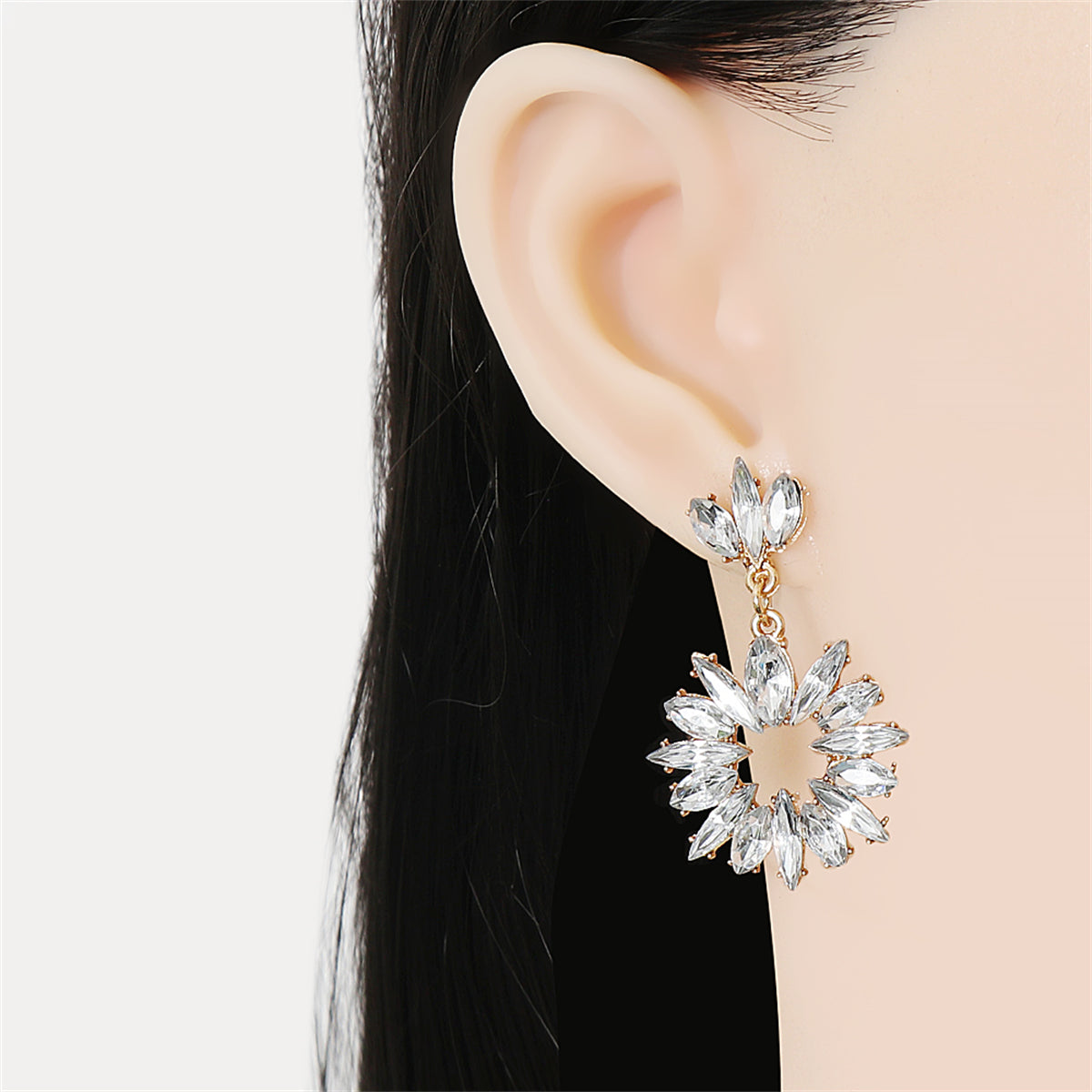 Crystal & 18K Gold-Plated Open Drop Earrings