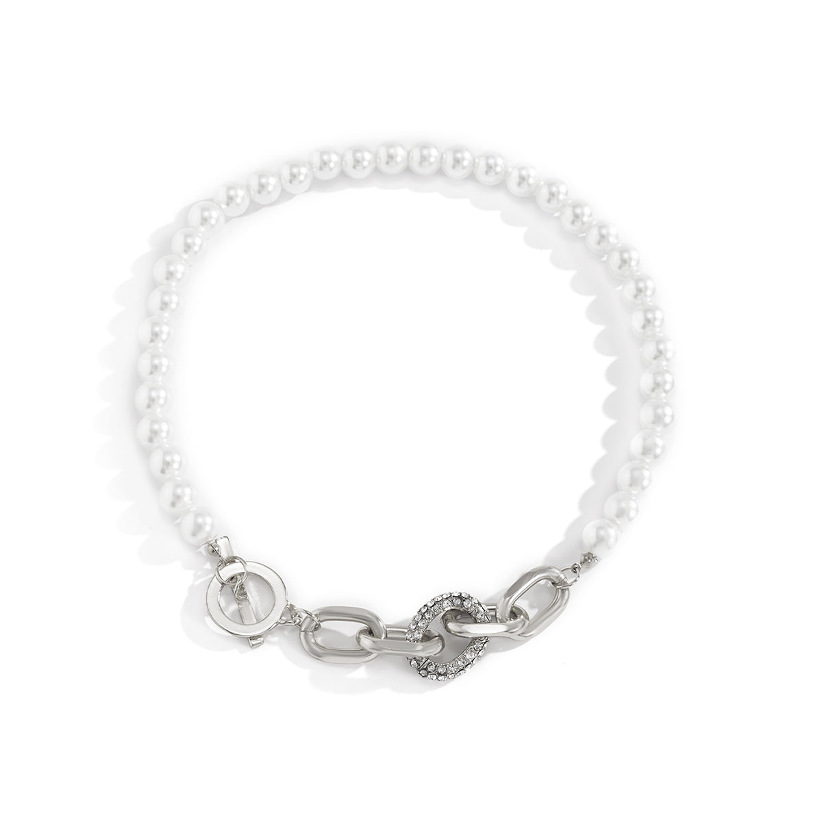 Pearl & Cubic Zirconia Silver-Plated Beaded Toggle Necklace