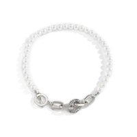 Imitation Pearl & Silvertone Beaded Toggle Necklace