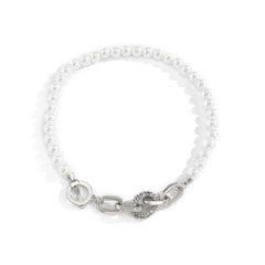 Pearl & Cubic Zirconia Silver-Plated Beaded Toggle Necklace