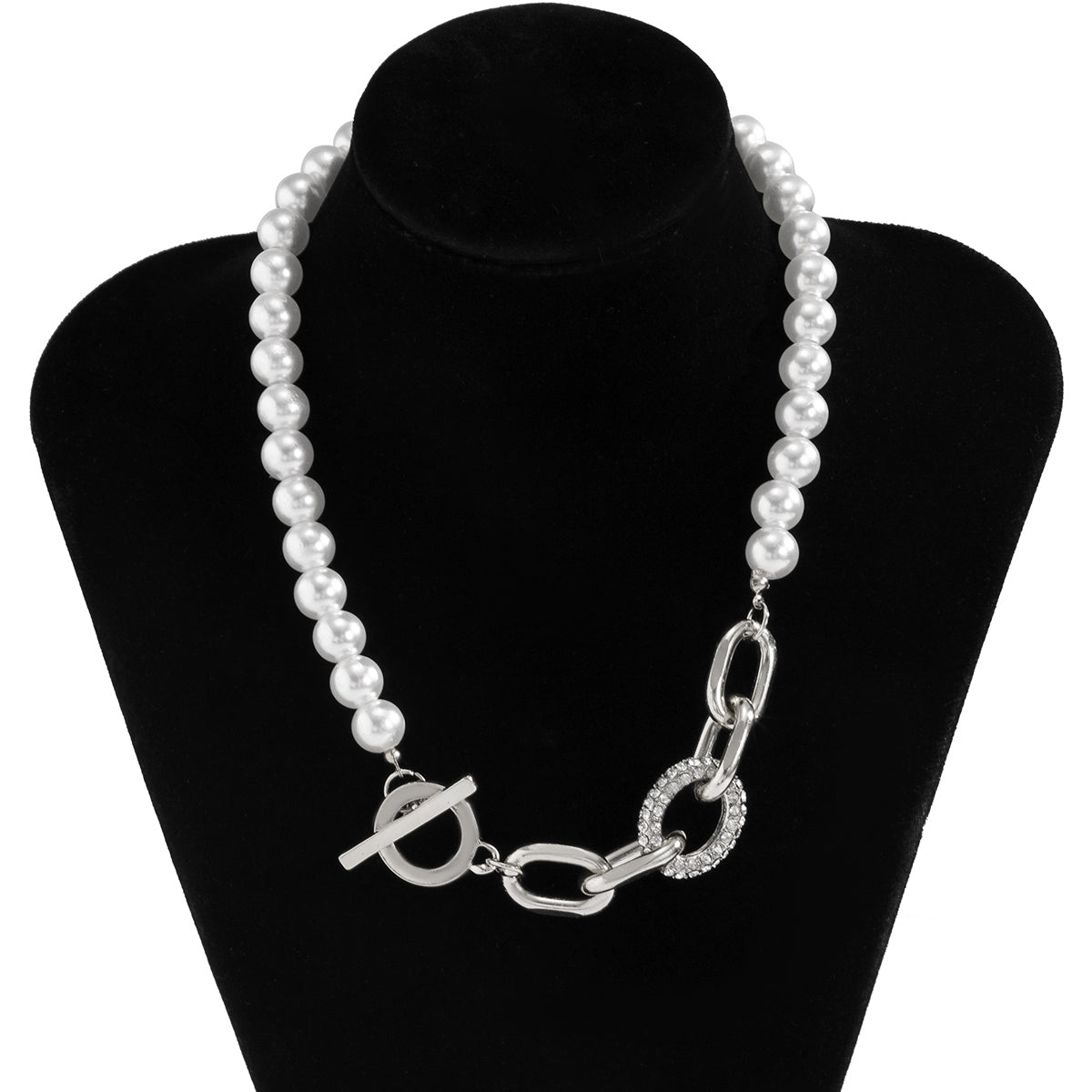 Pearl & Cubic Zirconia Silver-Plated Beaded Toggle Necklace
