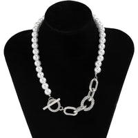 Imitation Pearl & Silvertone Beaded Toggle Necklace