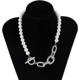 Imitation Pearl & Silvertone Beaded Toggle Necklace