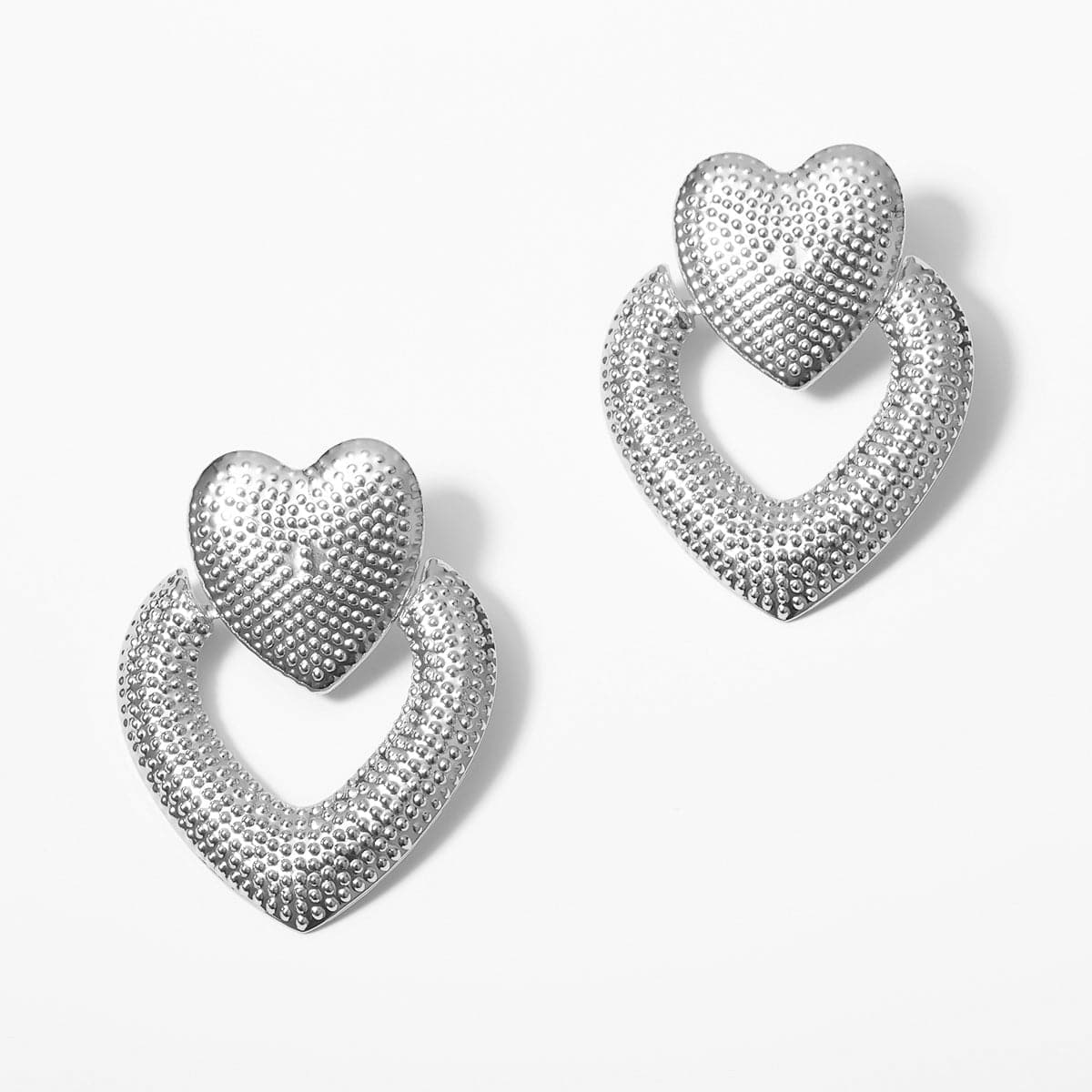 Silver-Plated Textured Open-Heart Drop Earrings, silver drop earrings for women, vintage-inspired design, lifestyle look