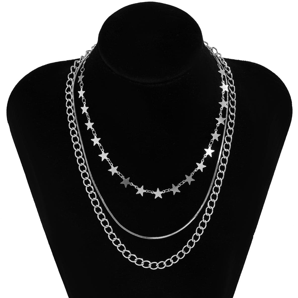 Silver-Plated Linking Star Layered Necklace