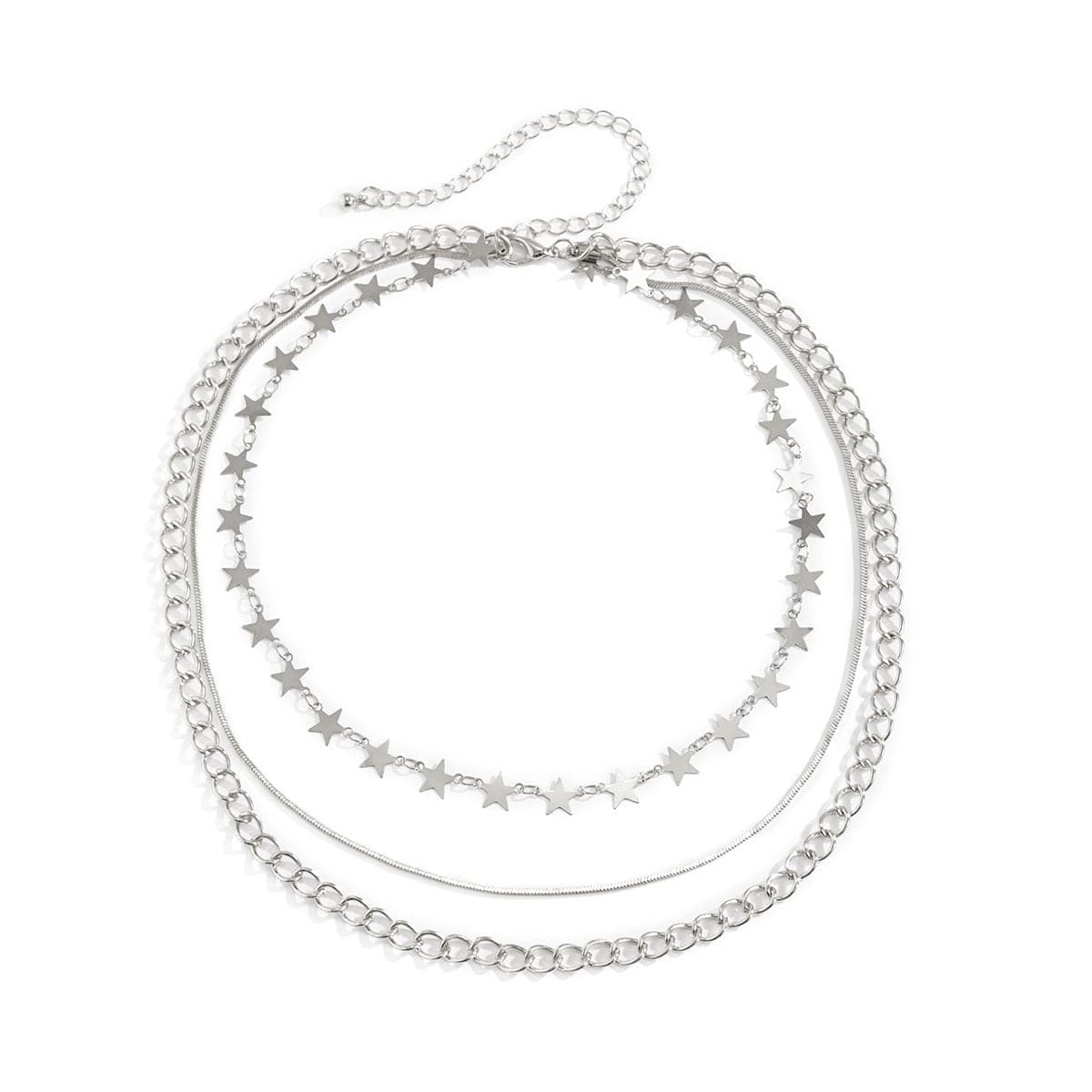 Silver-Plated Linking Star Layered Necklace