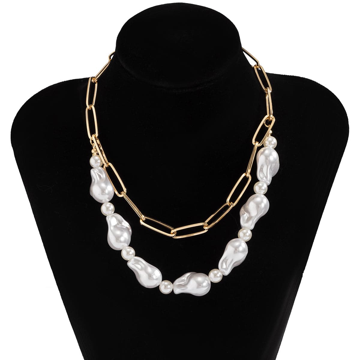 Pearl & 18K Gold-Plated Figaro Layered Necklace