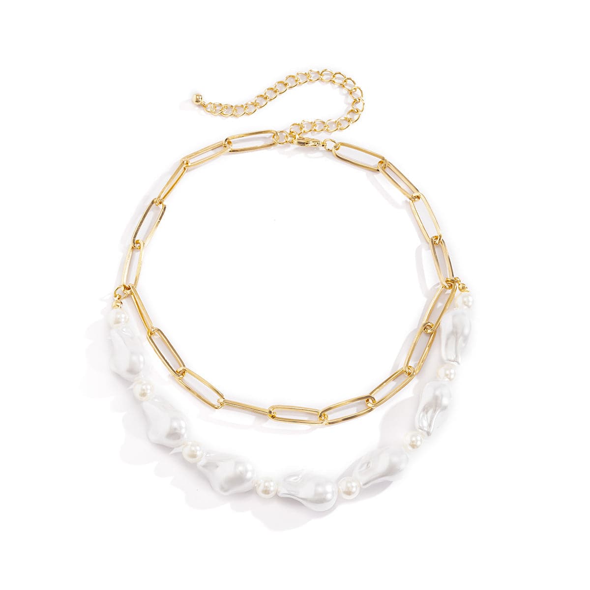 Pearl and 18K Gold-Plated Figaro Layered Necklace, gold pendant necklace for women, dainty minimalist design, lifestyle look