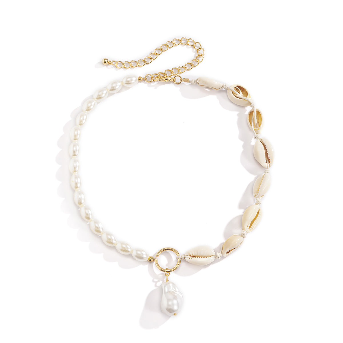 Shell & Pearl Drop Patchwork Choker Necklace