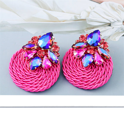 Rose Cubic Zirconia and Crystal Cluster Rope Teardrop Earrings, drop earrings for women, botanical inspired, detail close-up