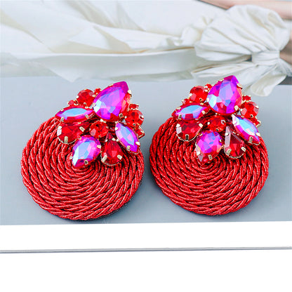 Red Cubic Zirconia and Crystal Cluster Rope Teardrop Earrings, drop earrings for women, botanical inspired, side view