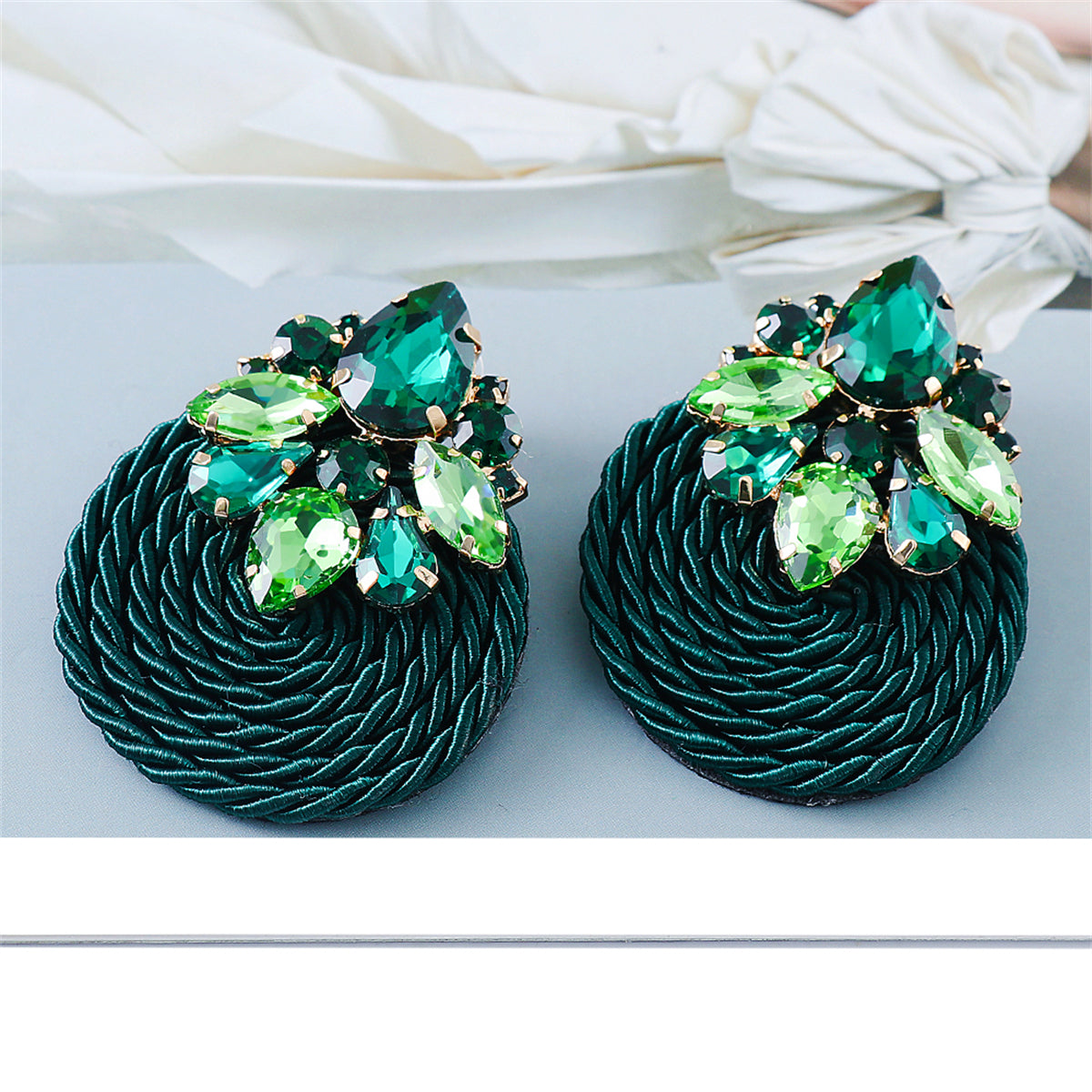 Green Crystal & Cubic Zirconia 18K Gold-Plated Round Drop Earrings