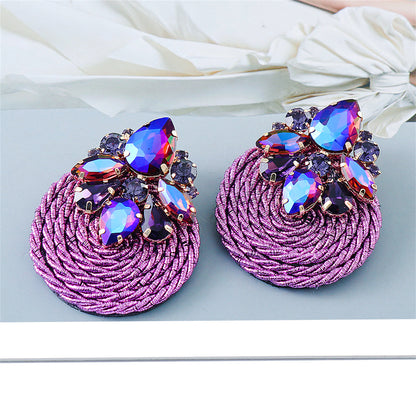 Purple and Blue Crystal Round Rope Drop Earrings, drop earrings for women, vintage-inspired design, side view