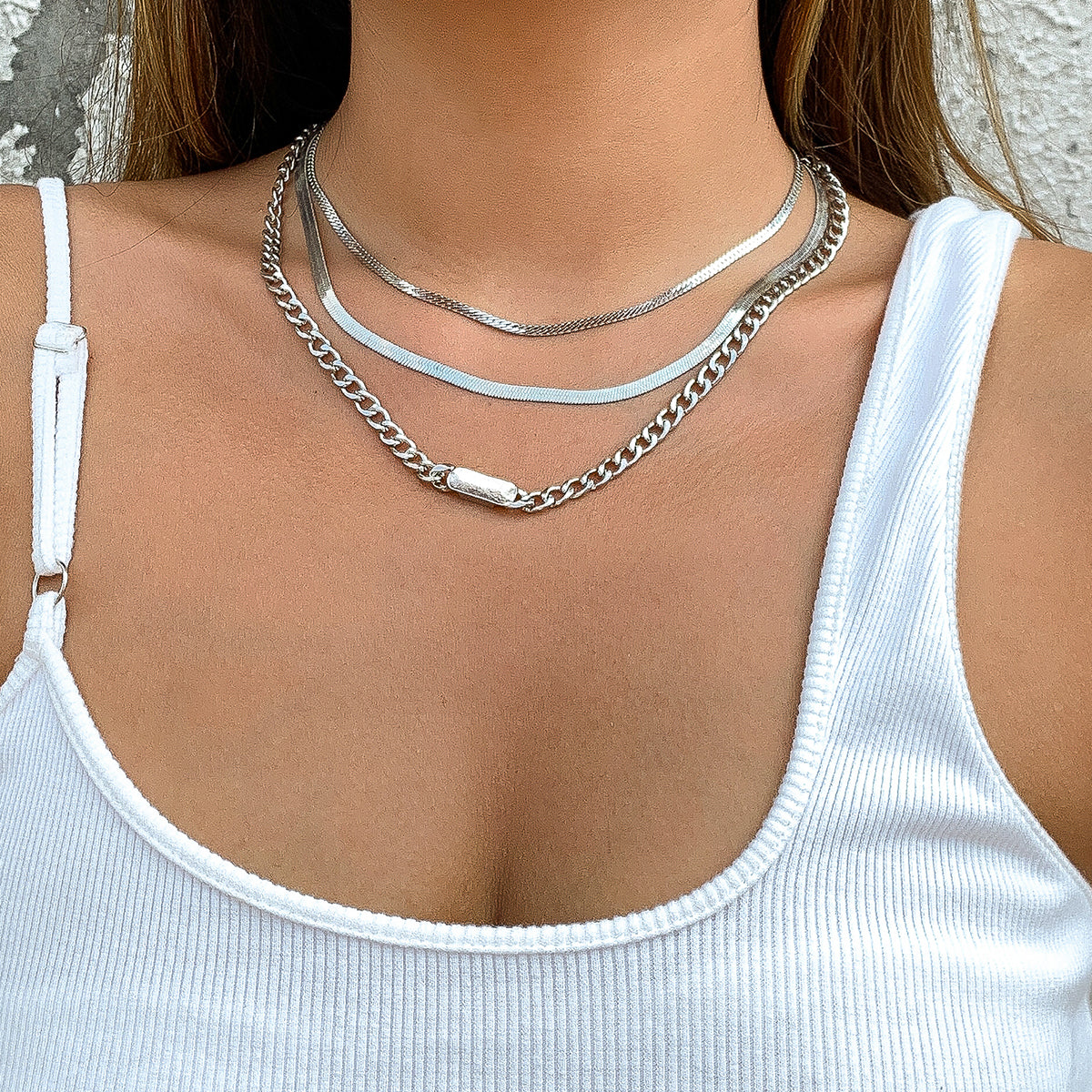 Silver-Plated Snake & Cable Chain Necklace Set