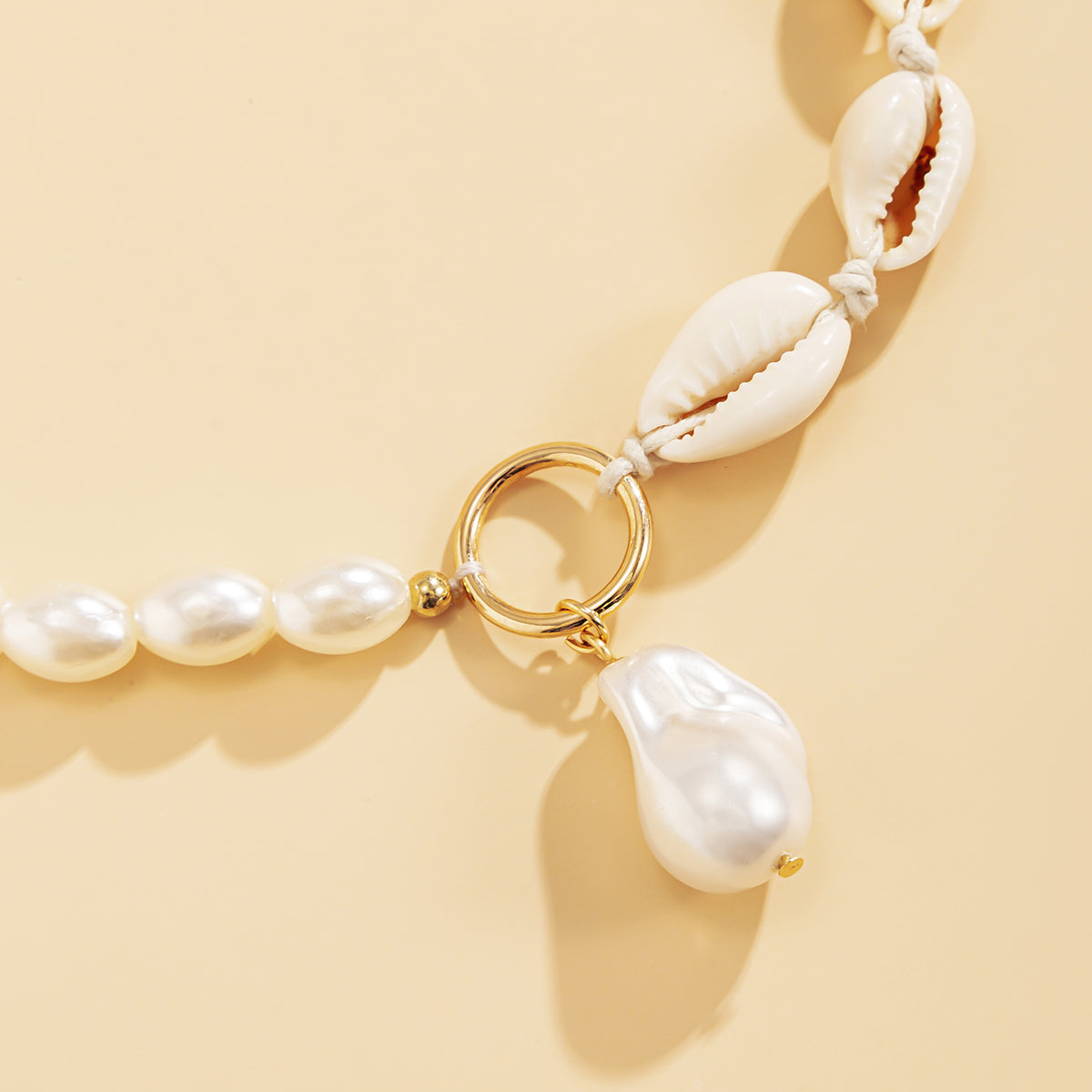 Shell and Pearl Drop Patchwork Choker Necklace, pendant necklace for women, dainty minimalist design, styled look