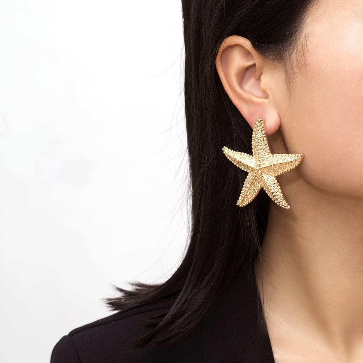 18K Gold-Plated Starfish Drop Earrings, gold stud earrings for women, elegant gift for her, side view